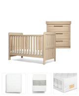 Atlas 5 Piece Set with Cotbed, Dresser Changer, Mattress, Fitted Sheets & Mattress Protector - Light Oak