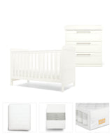 Hampden 5 Piece Set with Cotbed, Dresser Changer, Mattress, Fitted Sheets & Mattress Protector - White