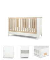 Harwell White 4 Piece Set with Cotbed, Mattress, Fitted Sheets & Mattress Protector