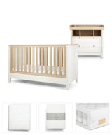 Harwell White 5 Piece Set with Cotbed, Dresser, Mattress, Fitted Sheets & Mattress Protector (pre order for early APRIL)