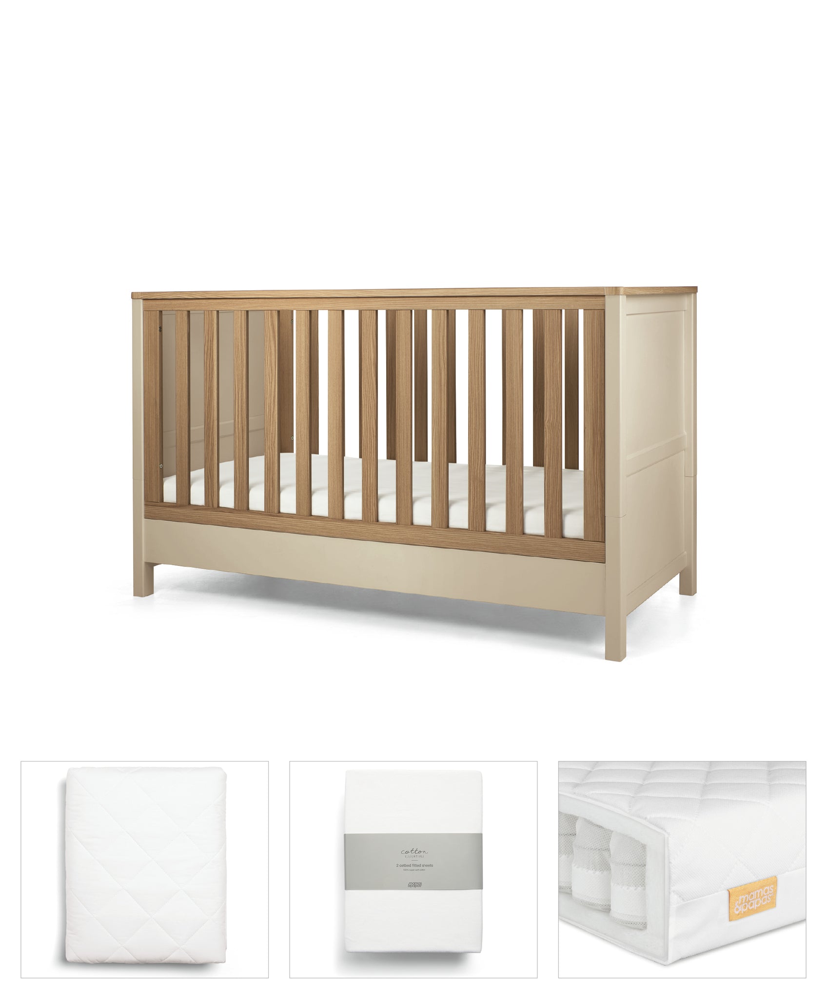 Harwell Cashmere Piece Set with Cotbed, Mattress, Fitted Sheets